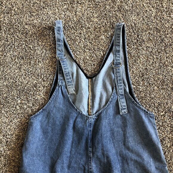 Womens Denim Bib Overalls Size Med Pockets Med Wash Wide Leg - Picture 3 of 5